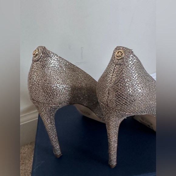 Gold Sparkly Peep-Toe Pumps - Picture 3 of 12